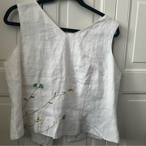 white linen floral shirt